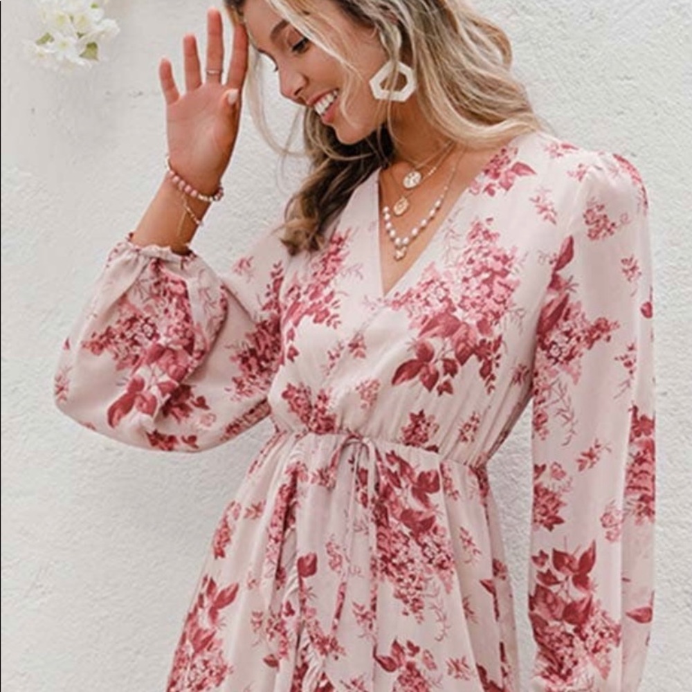 Floral Print Long Sleeve Mini Dress